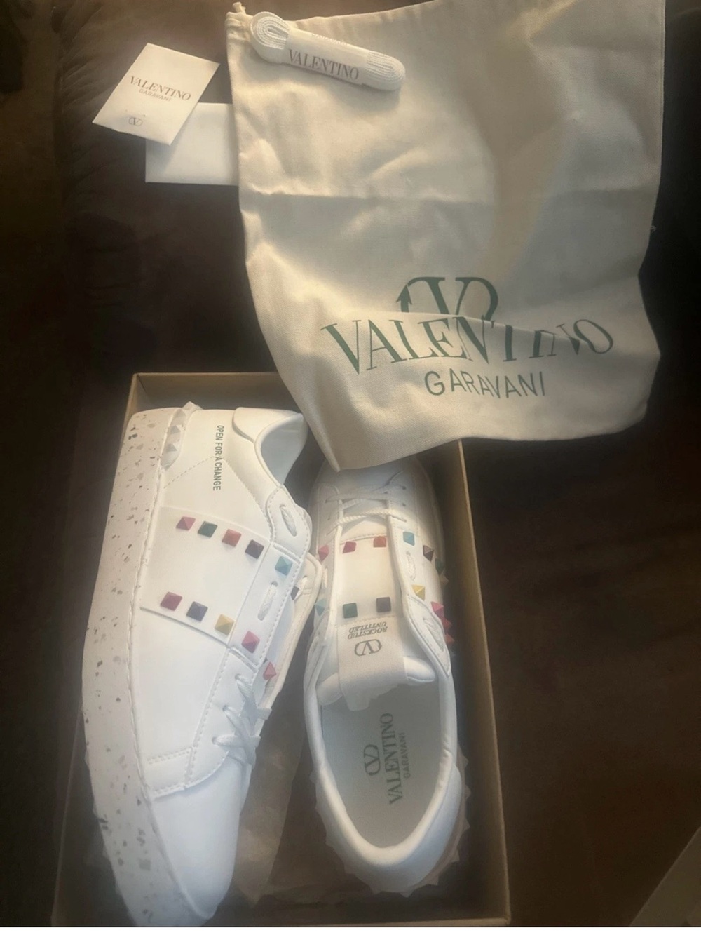 Valentino Garavani White Leather Sneakers with Multicolor Studs Just in time - Picture 2 of 3